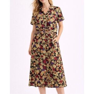 Vintage 90s Sag Harbor Petite Two Piece Floral Short Sleeve Button Midi Skirt